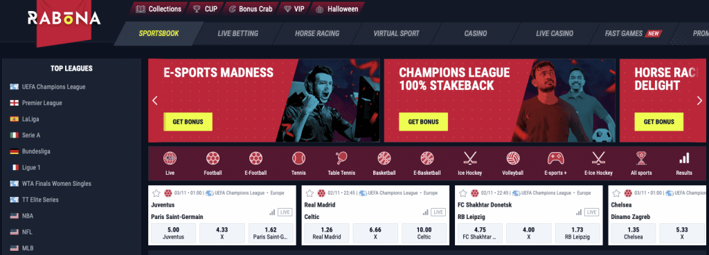 Rabona Casino - Sportwetten-Anbieter №3