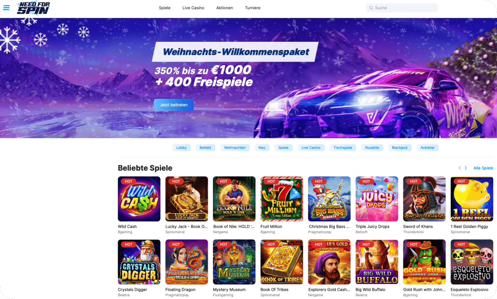 4.Das Need for Spin Casino - Tolle Boni