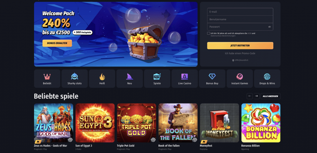 WinShark Casino Lobby